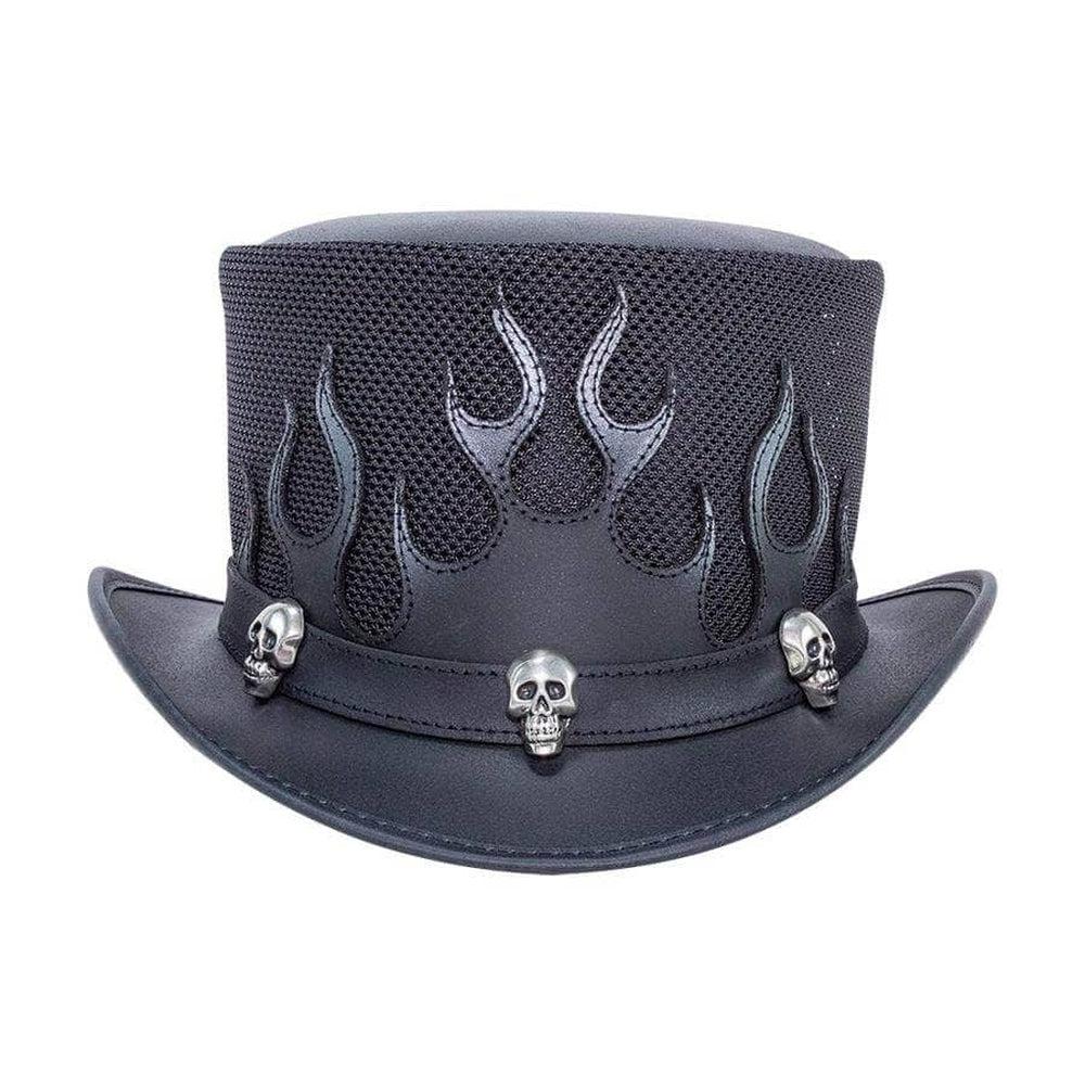 Leather Cap Mens Biker Hats Skull Cap Leather Beanie Cap Flames Mens Biker Leather Top Hat