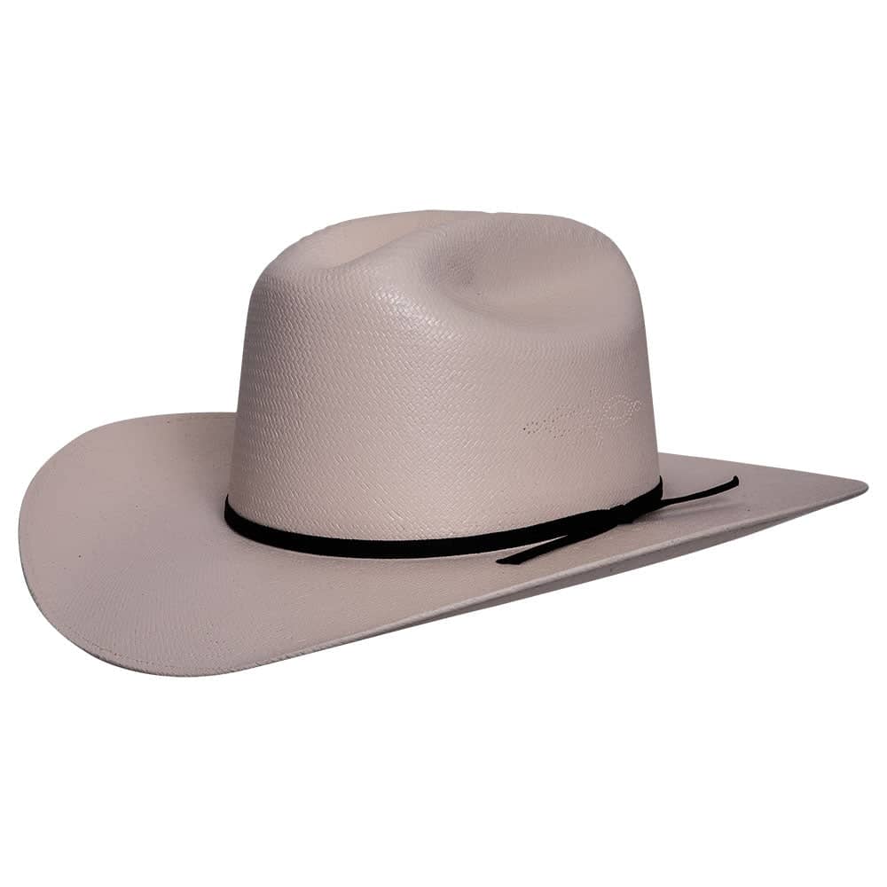 An angle view of the FT Worth cowboy hat in cream color
