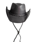 A front view of a Hollywood Black Leather Cowboy Hat