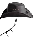 A side view of a Hollywood Black Leather Cowboy Hat