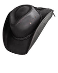 An angle view of a Hollywood Black Leather Cowboy Hat