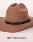 Jaded Leather Cowboy Hat Band with Silver Buckle on a brown hat