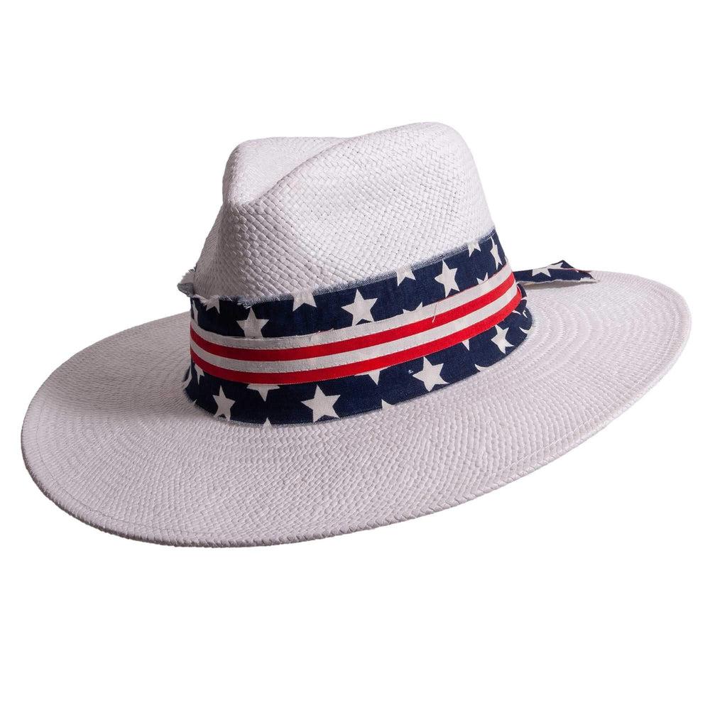 Knox | Mens White Straw Sun Hat with Flag Hat Band White / SM