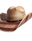 A back angled view of Liberty US flag designed straw cowboy hat