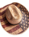 An angled top view of Liberty US flag designed straw cowboy