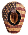 An bottom view of Liberty US flag designed straw cowboy hat