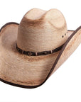 An angled front view of Lucas distressed straw cowboy hat 