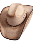 An angled view of Lucas distressed straw cowboy hat