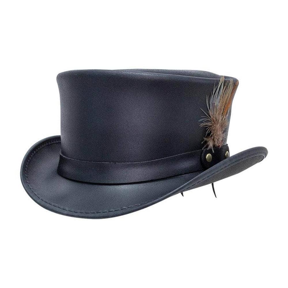  Marlow Black Finished Leather Top Hat with LT Band by American Hat Makers