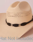 Marshall Black Leather Cowboy Hat Band on a cream hat