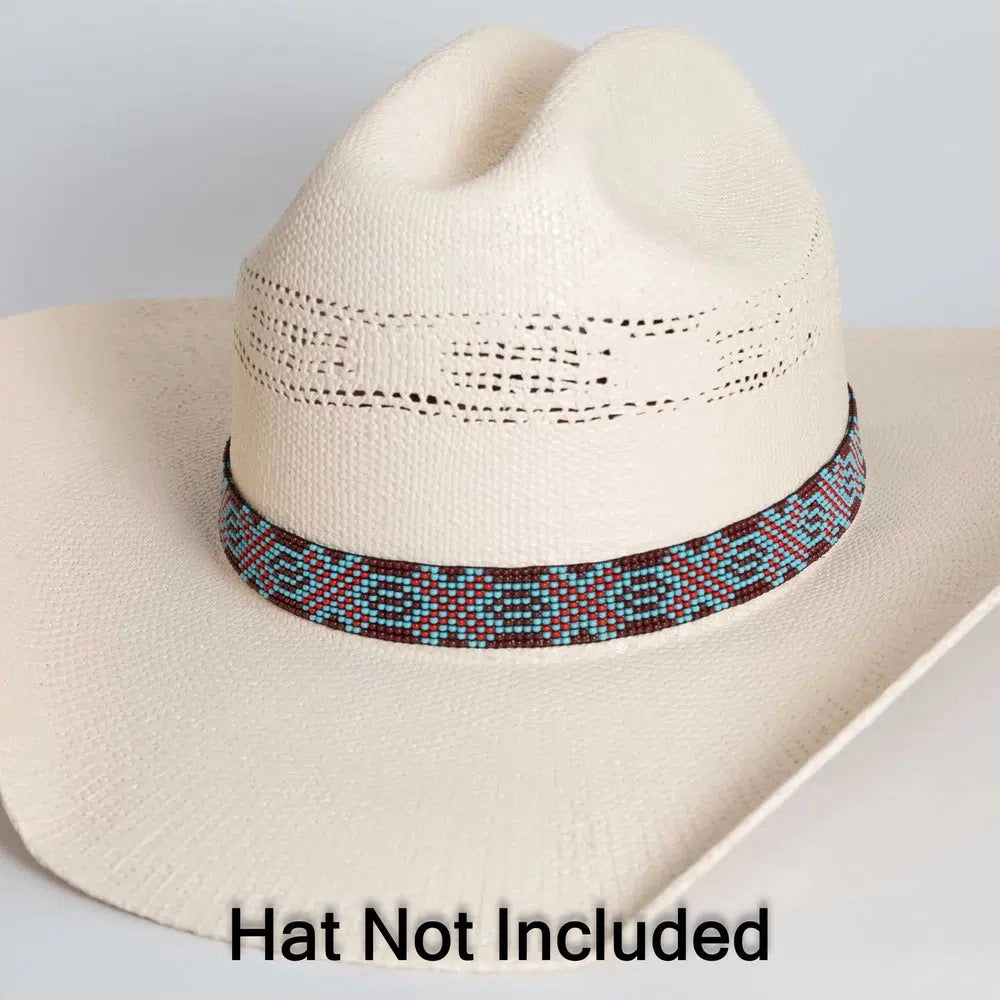 Maverick blue and red beaded hat band by American Hat Makers