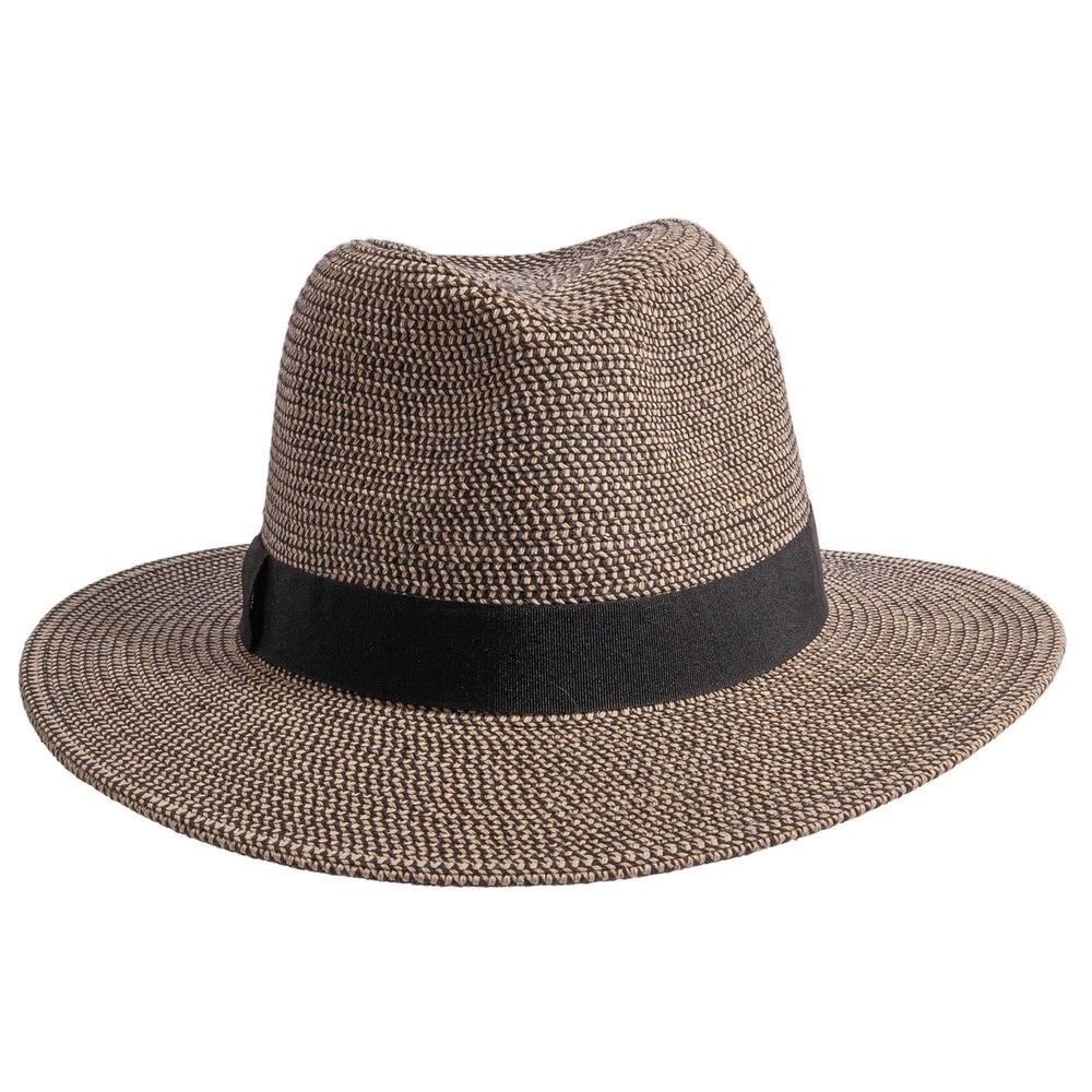 A left view of Nero black straw sun hat