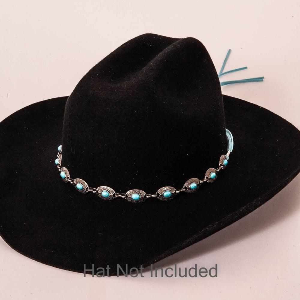 Nizhoni Turquoise Hat Band on a black felt hat