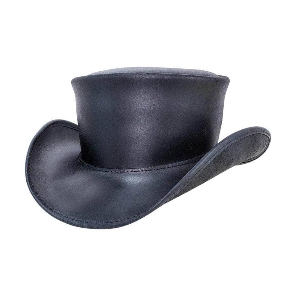 Unbanded Pale Rider Black Leather Top Hat by American Hat Makers