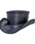 Unbanded Pale Rider Black Leather Top Hat by American Hat Makers