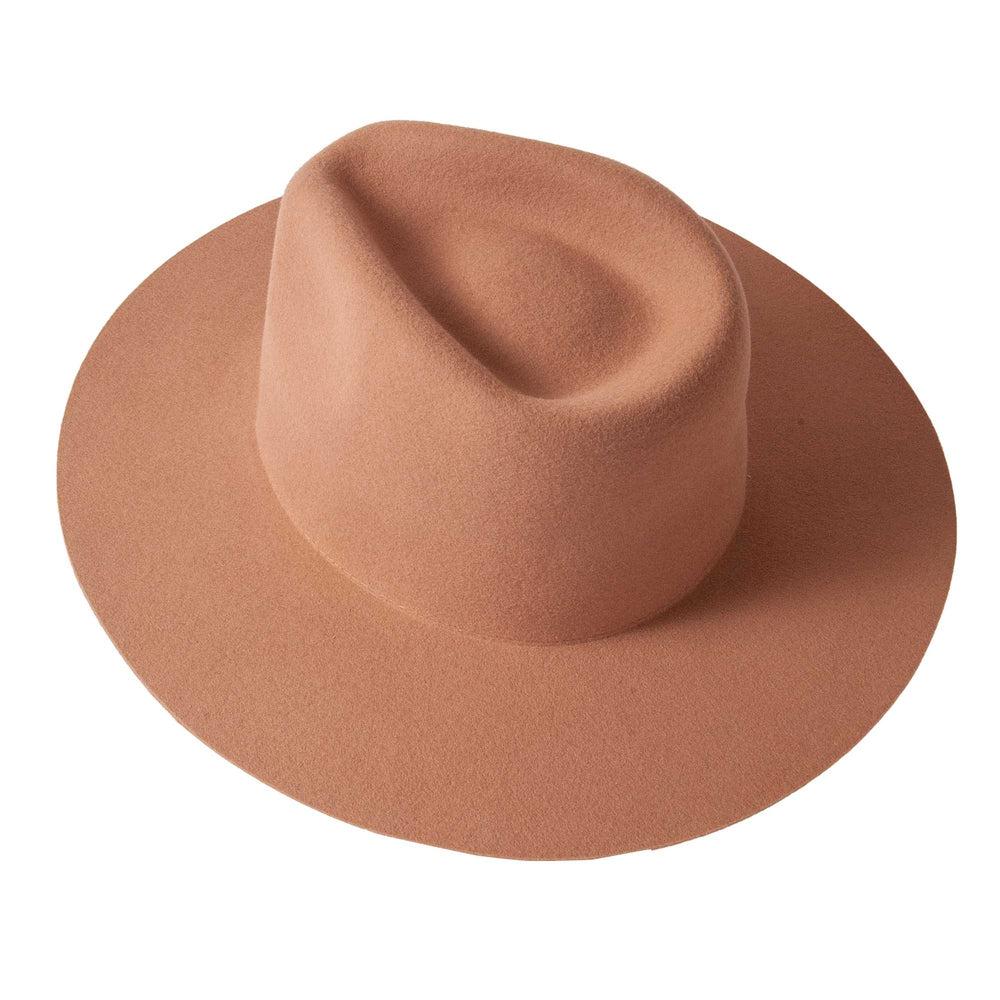 A back view of Tan Rancher Felt Fedora Hat 