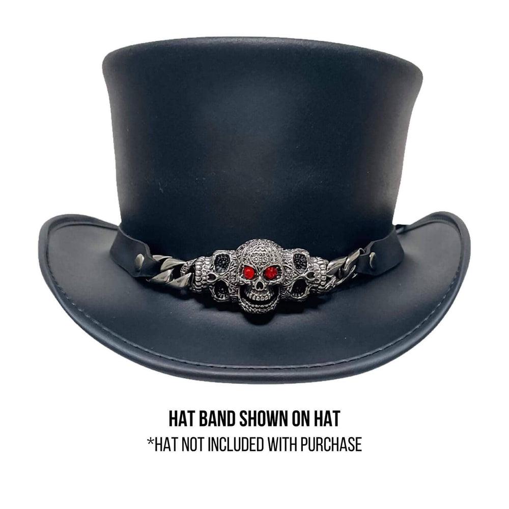 A front view of a Red Eye Skull Black Leather Band