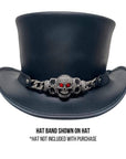 A front view of a Red Eye Skull Black Leather Band