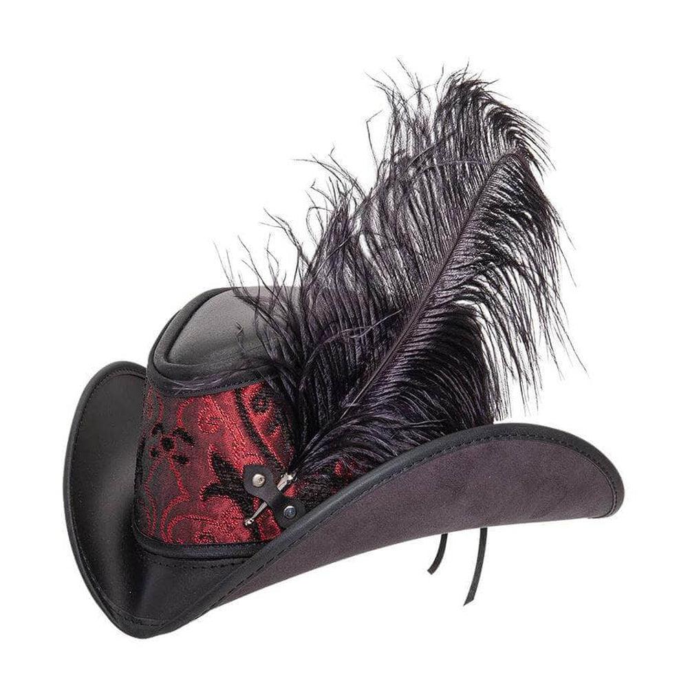 hyde着 Roen feather hat Reversible Ren | Womens Black Leather Festival Hat with Red