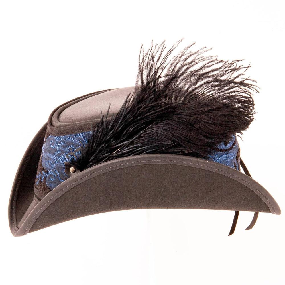 Side view of a Blue &amp; Purple Leather Hat by American Hat Makers