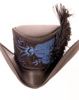 A front view of a Reversible Ren Blue & Purple Leather Fabric Hat