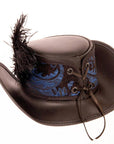 Back view of a Blue & Purple Leather Hat