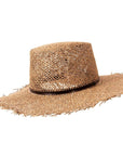 An angle view of a Seabrook Natural Straw Hat 