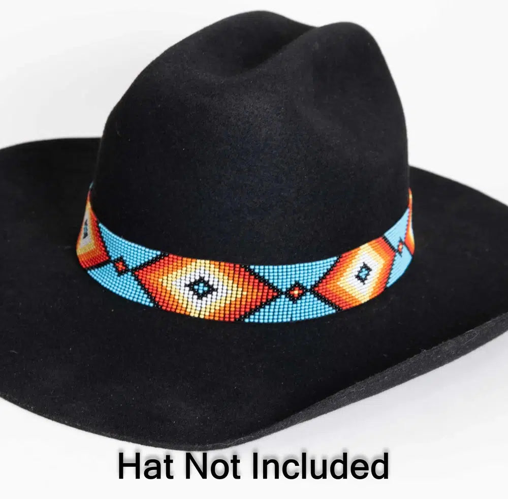 Shawnee multicolor beaded hat band shown on black felt cowboy hat