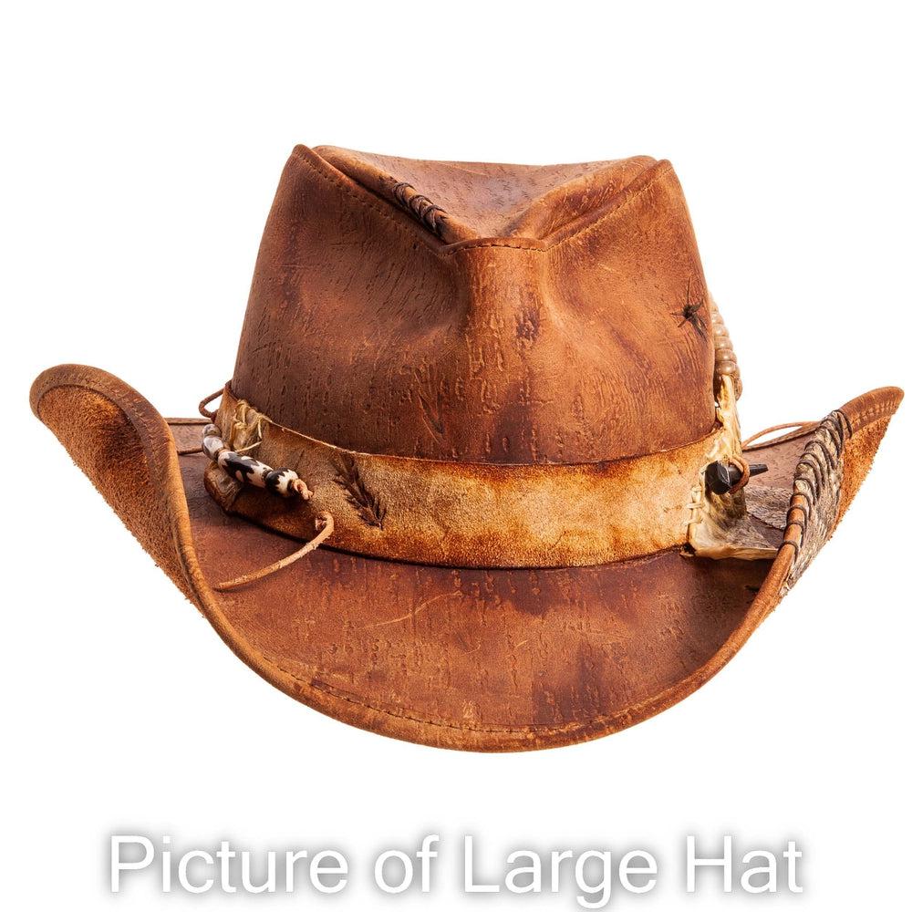 A front view of a sidewinder brown hat