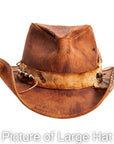 A front view of a sidewinder brown hat