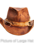 A front view of a sidewinder brown hat