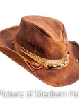 A left angled view of a sidewinder brown hat