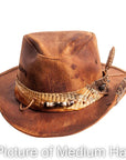 A Front view of a sidewinder brown hat