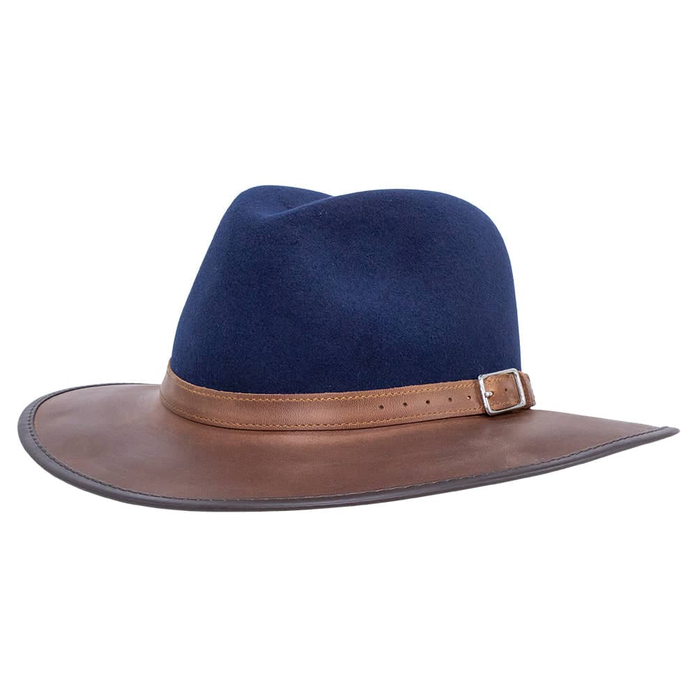 Summit Navy Felt Leather Fedora Hat by American Hat Makers