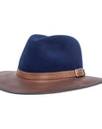 Summit Navy Leather Felt Fedora Hat by American Hat Makers
