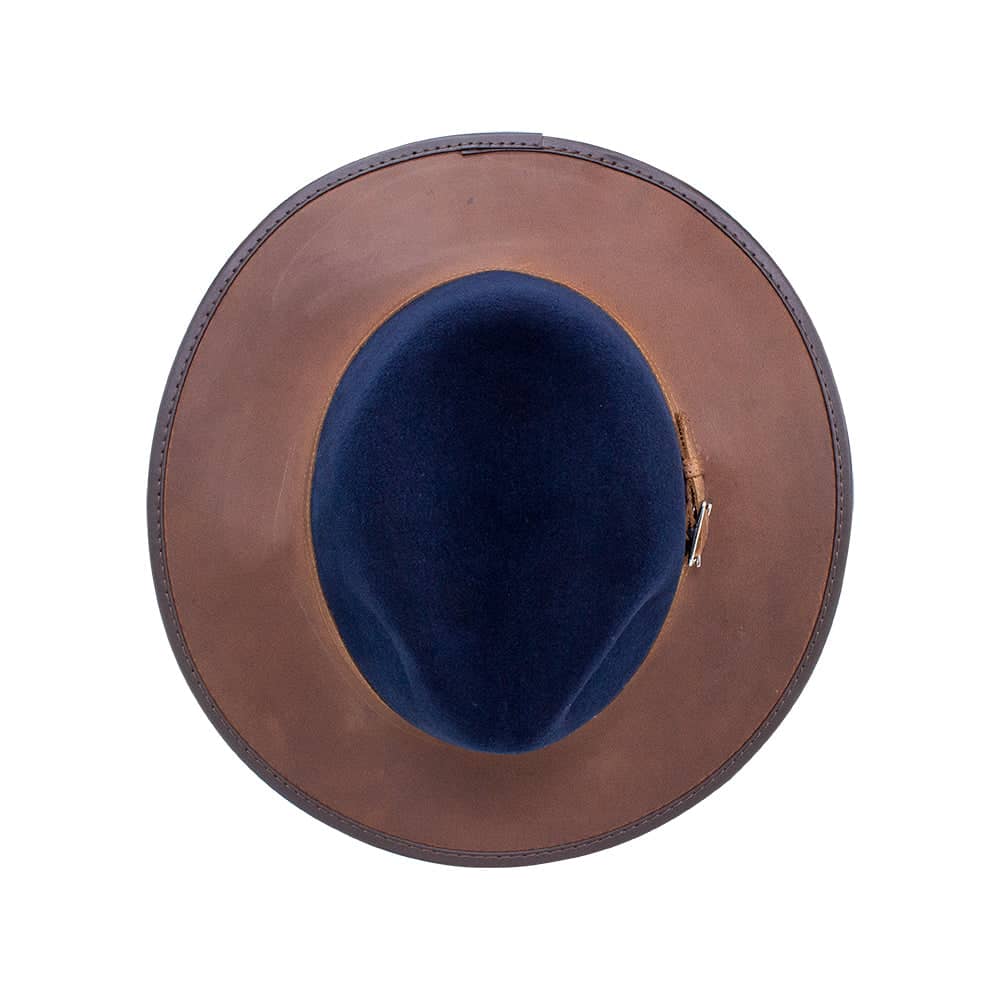Summit Navy Leather Felt Fedora Hat by American Hat Makers