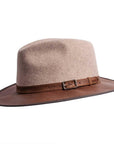 Summit Oatmeal Fedora Leather Hat Side View