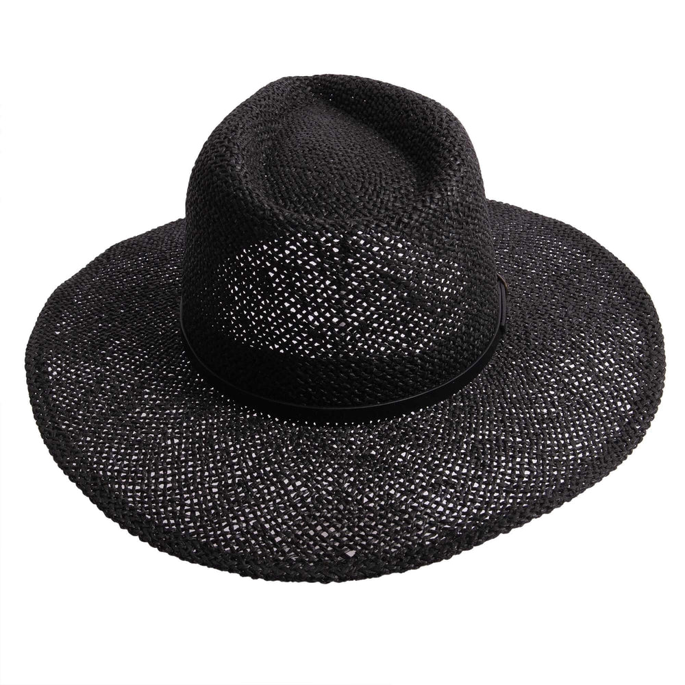 A top view of Titus black straw sun hat 