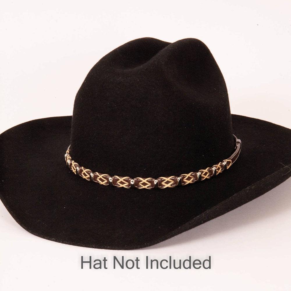 Tombstone Brown Hat Band on a black felt hat