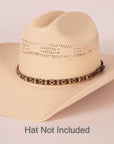 Tombstone Brown Hat Band on a cream hat