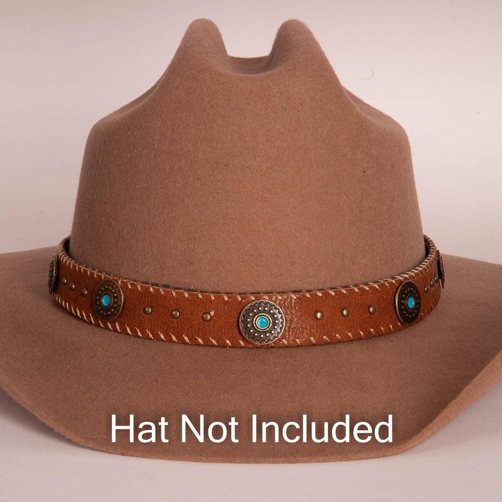 Rhodel Turquoise Cowboy Hat Band on a brown hat