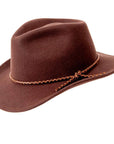 An angle view of a Walker Brown Felt Hat 