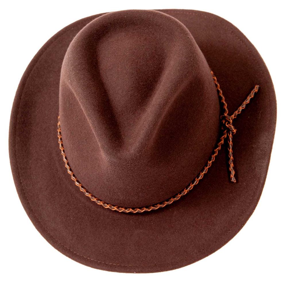 A front view of a Walker Brown Felt Hat