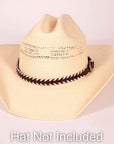 Whippersnapper brown leather hat band on white straw cowboy hat