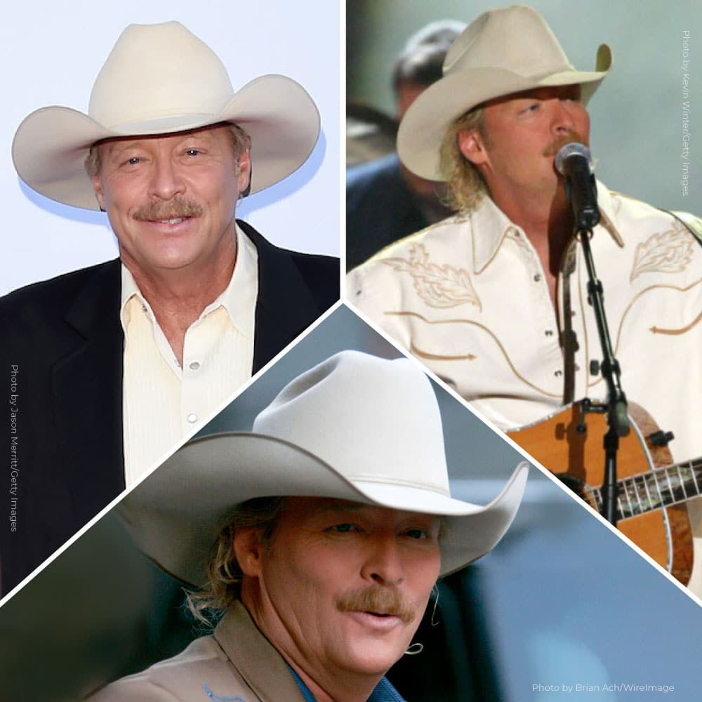 Alan Jackson cowboy hat styles worn over the years by the country music legend. 