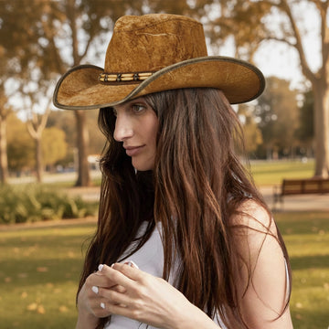 Ambush | Womens Jurassic Leather Outback Hat with Bead Trim
