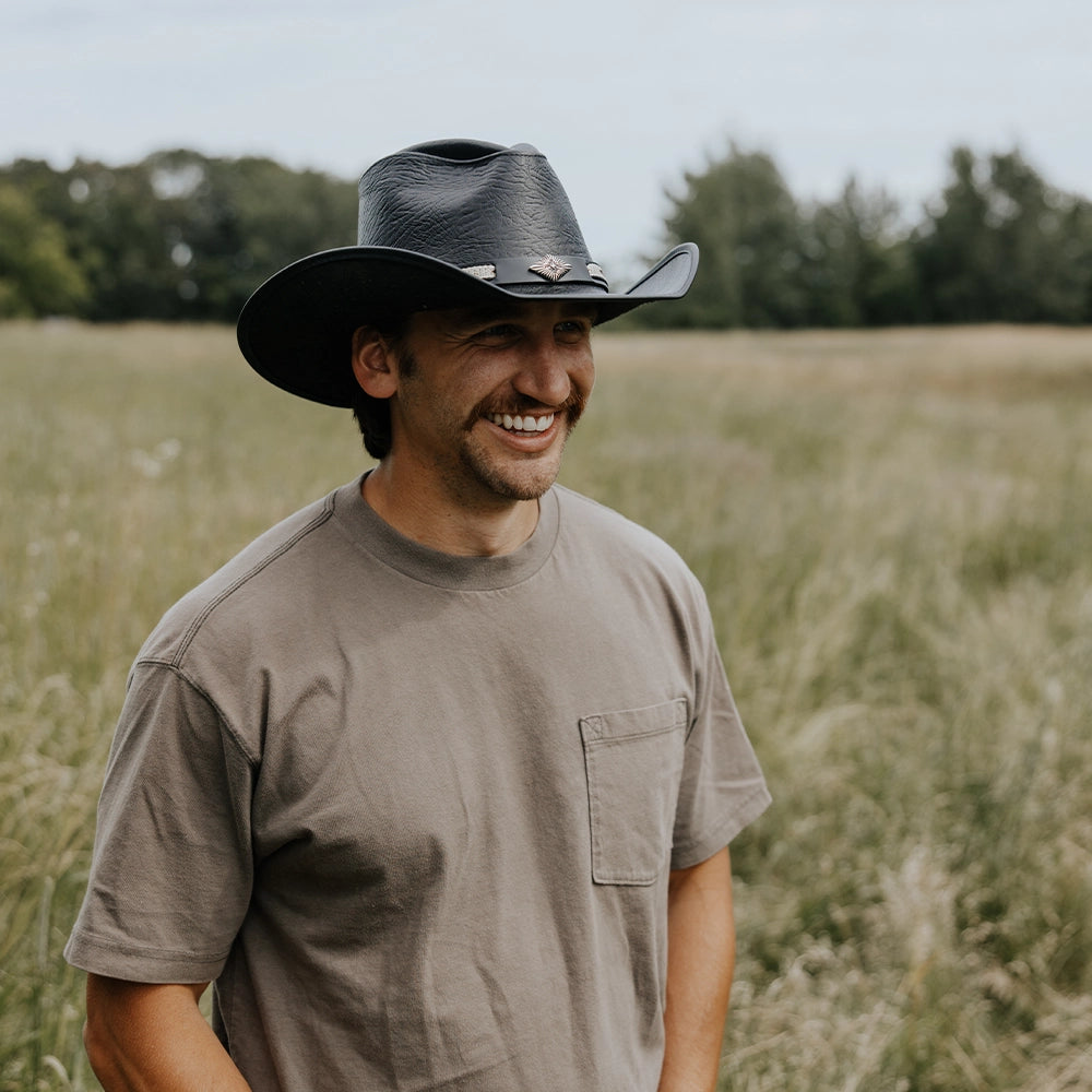 Badlands | Mens Black Buffalo Leather Cowboy Hat