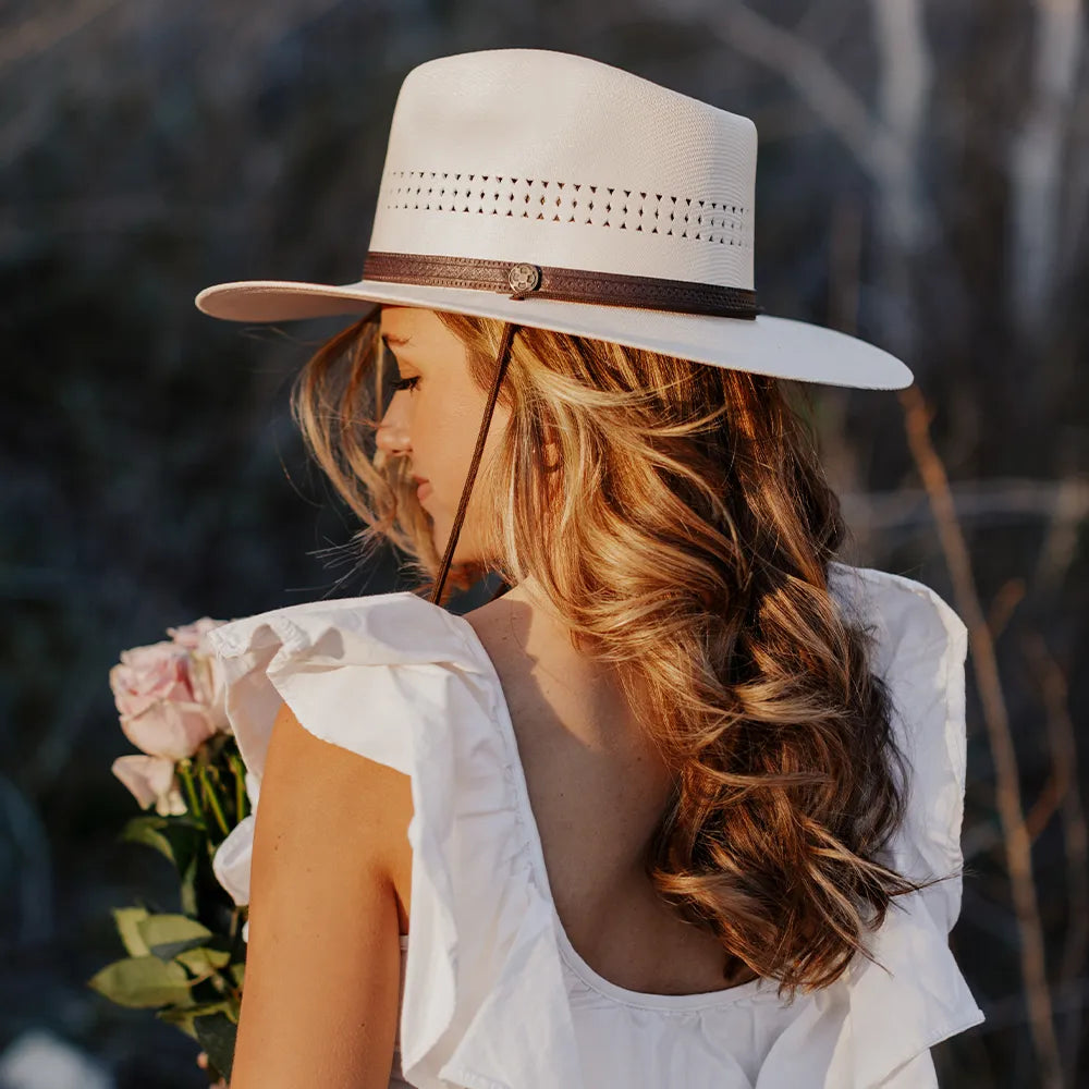 American Hat Makers Barcelona Wide Brim Straw Sun Hat in Cream