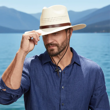 Barcelona | Mens Cream Wide Brim Firm Straw Sun Hat