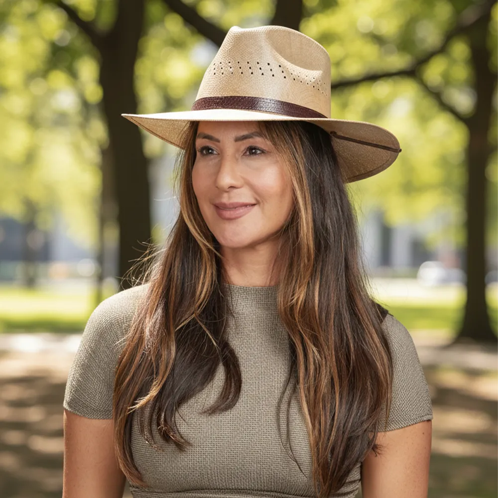 Barcelona | Womens Tan Wide Brim Firm Straw Sun Hat